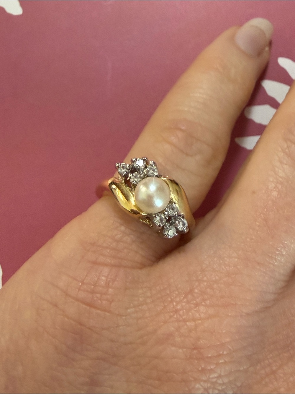 Vintage Style Pearl and Crystal Cluster Ring